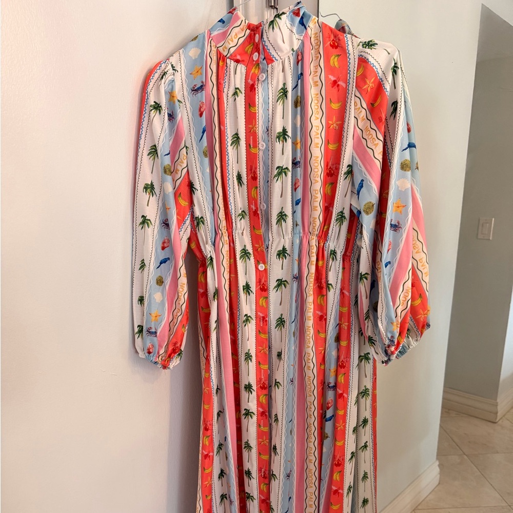 Colorful Striped Maxi Dress with Palm Tree Print